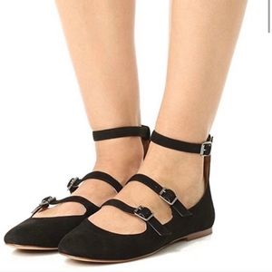 Elsa Triple Strap Black Flats